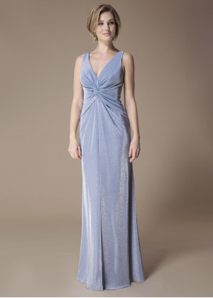 Silver Jersey Twist Pleated Bridesmaid Dress